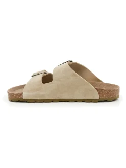 Leder-Pantoletten in Beige