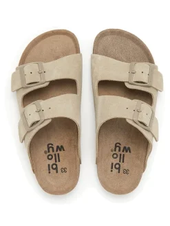 Leder-Pantoletten in Beige