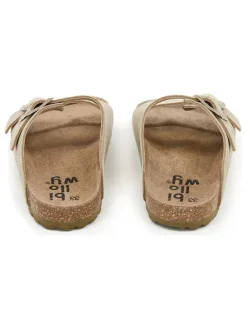 Leder-Pantoletten in Beige