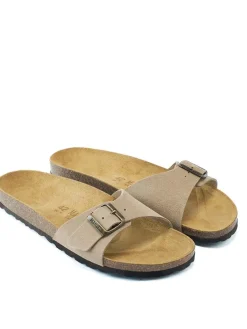 Leder-Pantoletten in Beige