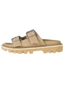 Leder-Pantoletten in Beige