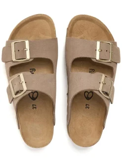 Leder-Pantoletten in Beige