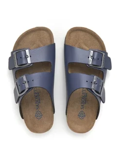 Leder-Pantoletten in Blau