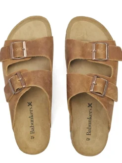 Leder-Pantoletten in Braun