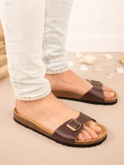 Leder-Pantoletten in Braun