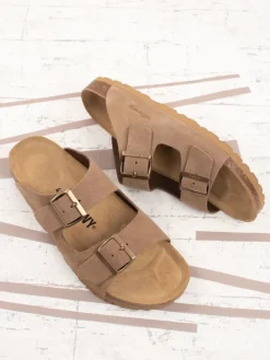 Leder-Pantoletten in Braun