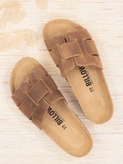 Leder-Pantoletten in Braun