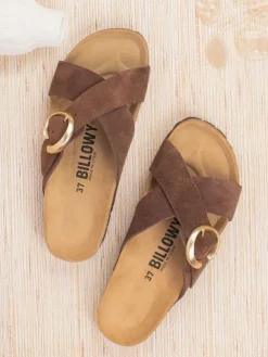 Leder-Pantoletten in Braun