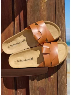 Leder-Pantoletten in Braun