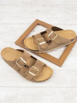 Leder-Pantoletten in Braun