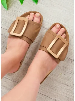 Leder-Pantoletten in Braun