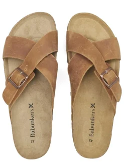 Leder-Pantoletten in Braun