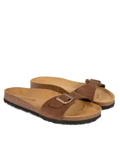 Leder-Pantoletten in Braun