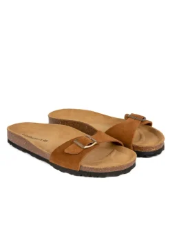 Leder-Pantoletten in Cognac