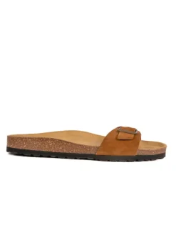 Leder-Pantoletten in Cognac