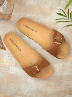 Leder-Pantoletten in Cognac