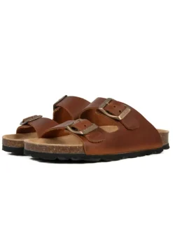 Leder-Pantoletten in Cognac