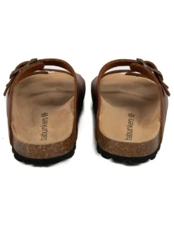 Leder-Pantoletten in Cognac