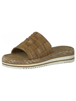 Leder-Pantoletten in Cognac