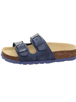 Leder-Pantoletten in Dunkelblau