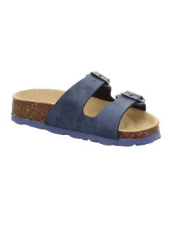 Leder-Pantoletten in Dunkelblau