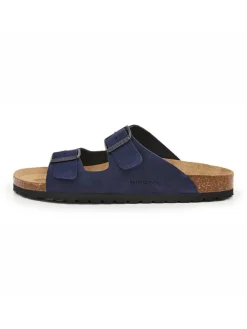 Leder-Pantoletten in Dunkelblau