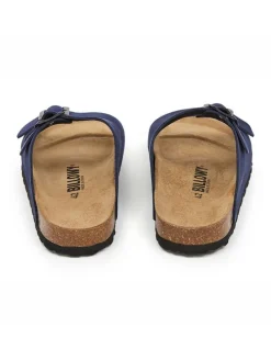 Leder-Pantoletten in Dunkelblau