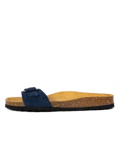 Leder-Pantoletten in Dunkelblau