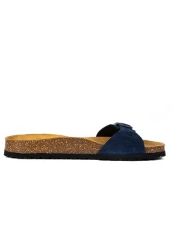 Leder-Pantoletten in Dunkelblau