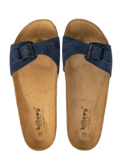 Leder-Pantoletten in Dunkelblau