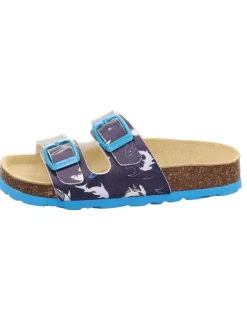 Leder-Pantoletten in Dunkelblau/ Hellblau