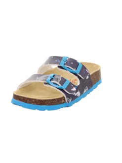 Leder-Pantoletten in Dunkelblau/ Hellblau