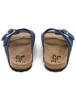 Leder-Pantoletten in Dunkelblau