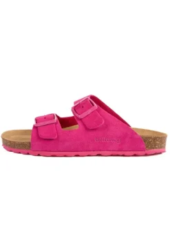 Leder-Pantoletten in Fuchsia