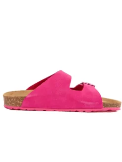 Leder-Pantoletten in Fuchsia