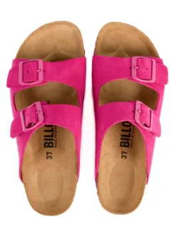 Leder-Pantoletten in Fuchsia