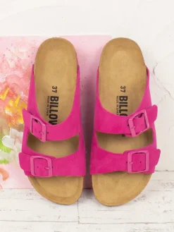 Leder-Pantoletten in Fuchsia