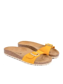 Leder-Pantoletten in Gelb