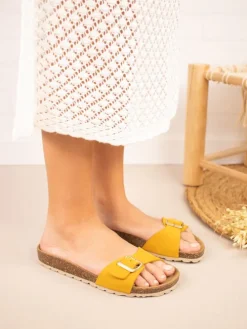 Leder-Pantoletten in Gelb