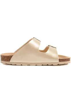 Leder-Pantoletten in Gold