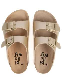 Leder-Pantoletten in Gold