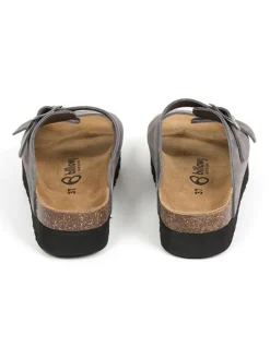 Leder-Pantoletten in Grau