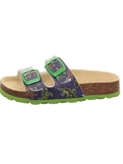 Leder-Pantoletten in Grün/ Dunkelblau