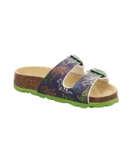Leder-Pantoletten in Grün/ Dunkelblau