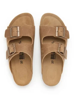 Leder-Pantoletten in Hellbraun