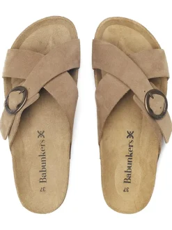 Leder-Pantoletten in Hellbraun