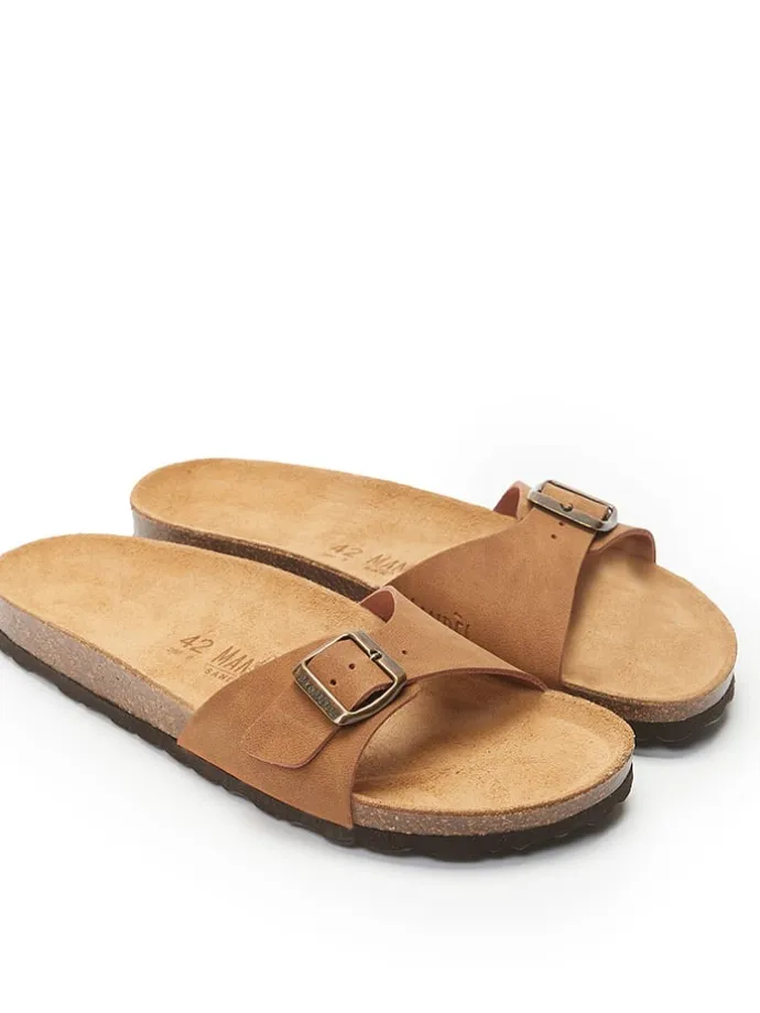 Leder-Pantoletten in Hellbraun