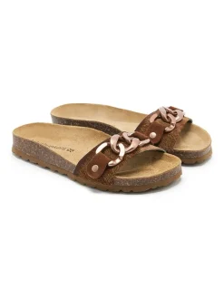 Leder-Pantoletten in Hellbraun