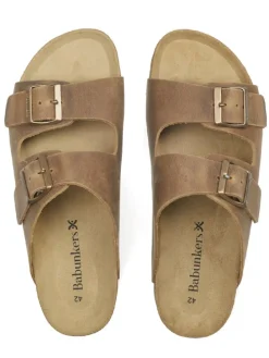 Leder-Pantoletten in Hellbraun