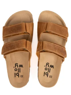 Leder-Pantoletten in Hellbraun